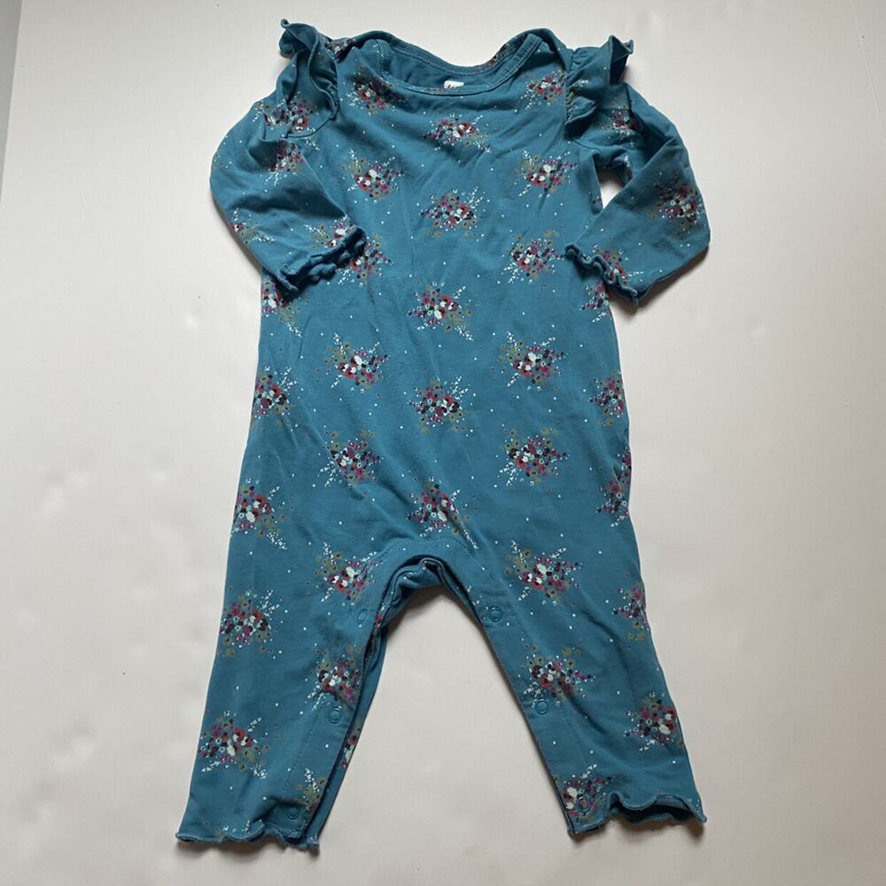Tea Collection Teal Blue Floral Kids One Piece, 3-6M